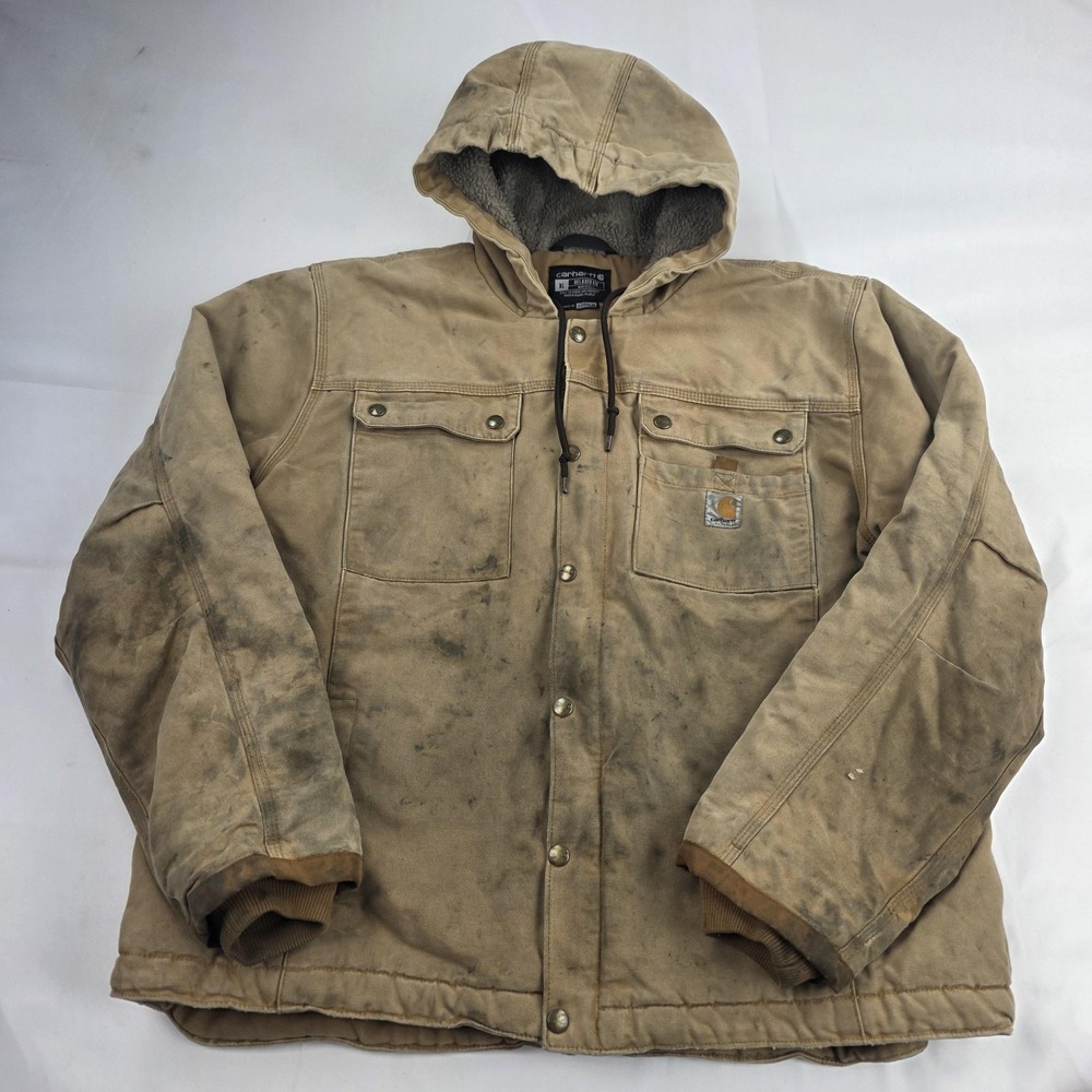 Carhartt Jacket Mens XL Brown Hooded Canvas Sherpa Lined Relaxed Fit 103826